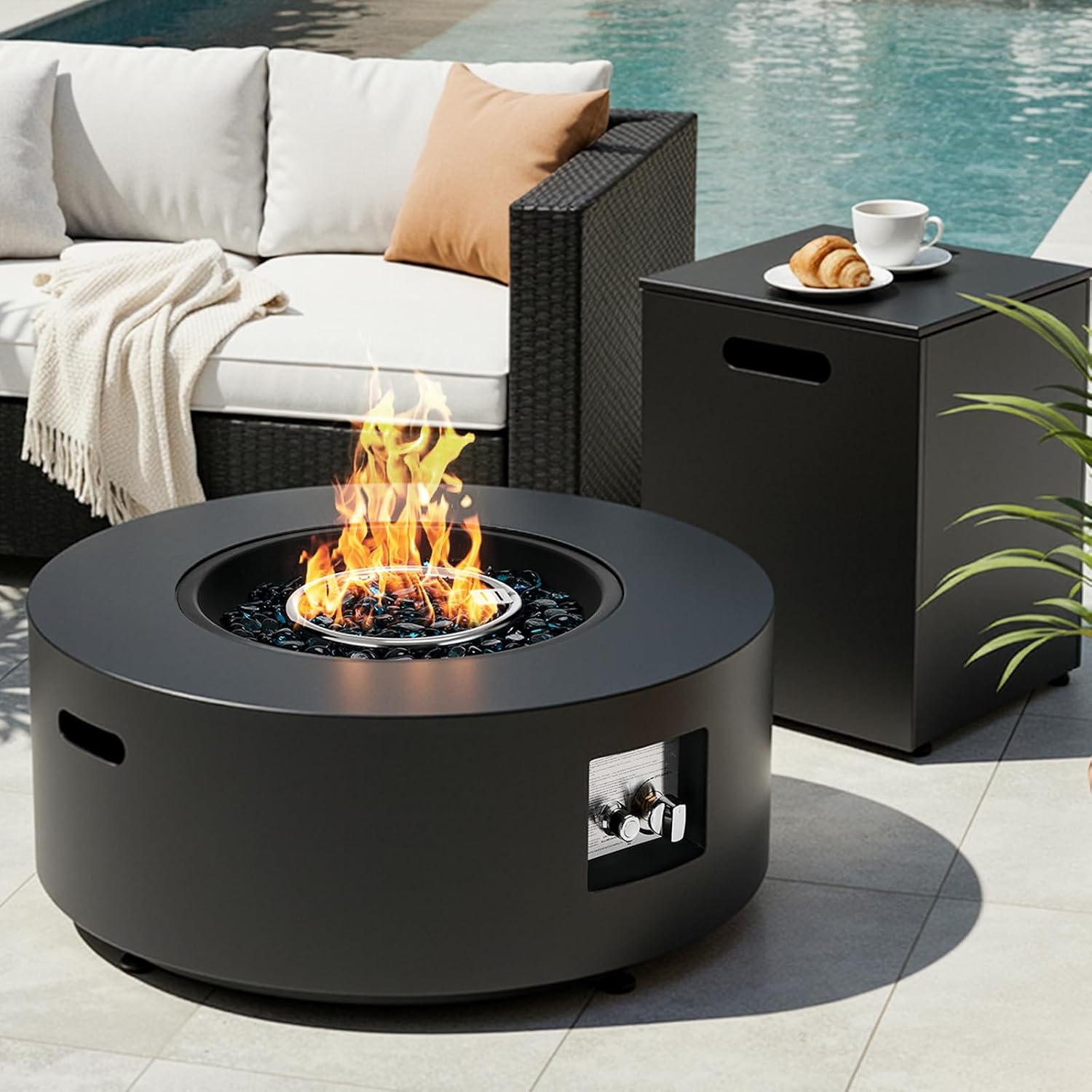 Outdoor Furniture With Fire Pit Table - Juego de fogón de propano redondo