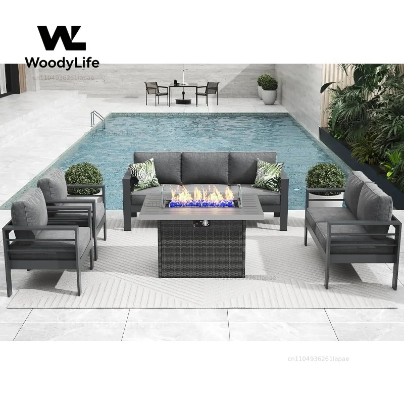 Outdoor Furniture With Fire Pit Table - Juego de Muebles de Patio Modernos