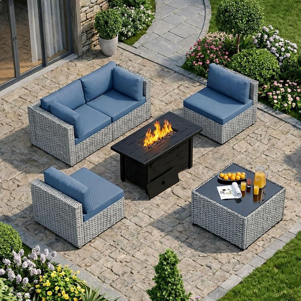Outdoor Furniture With Fire Pit Table - Juego de Muebles de Patio de