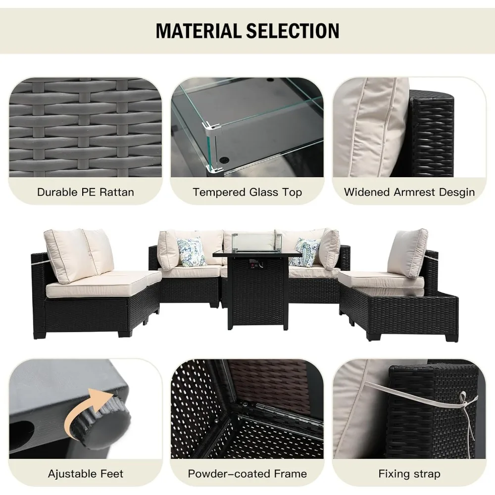 Outdoor Furniture Fire Pit Set - Muebles de patio de 8 piezas,