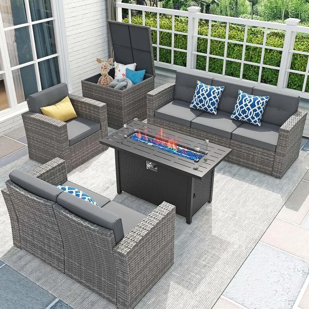 Outdoor Furniture With Fire Pit Table - Juego de Muebles de Patio de