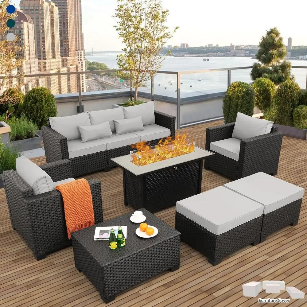 Outdoor Furniture With Fire Pit Table - Juego de Muebles de Patio para