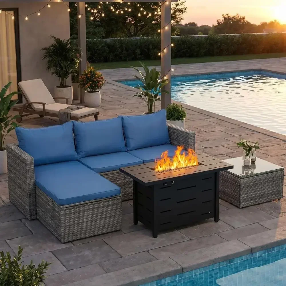 Outdoor Furniture Fire Pit Set - Juego de muebles de mimbre para