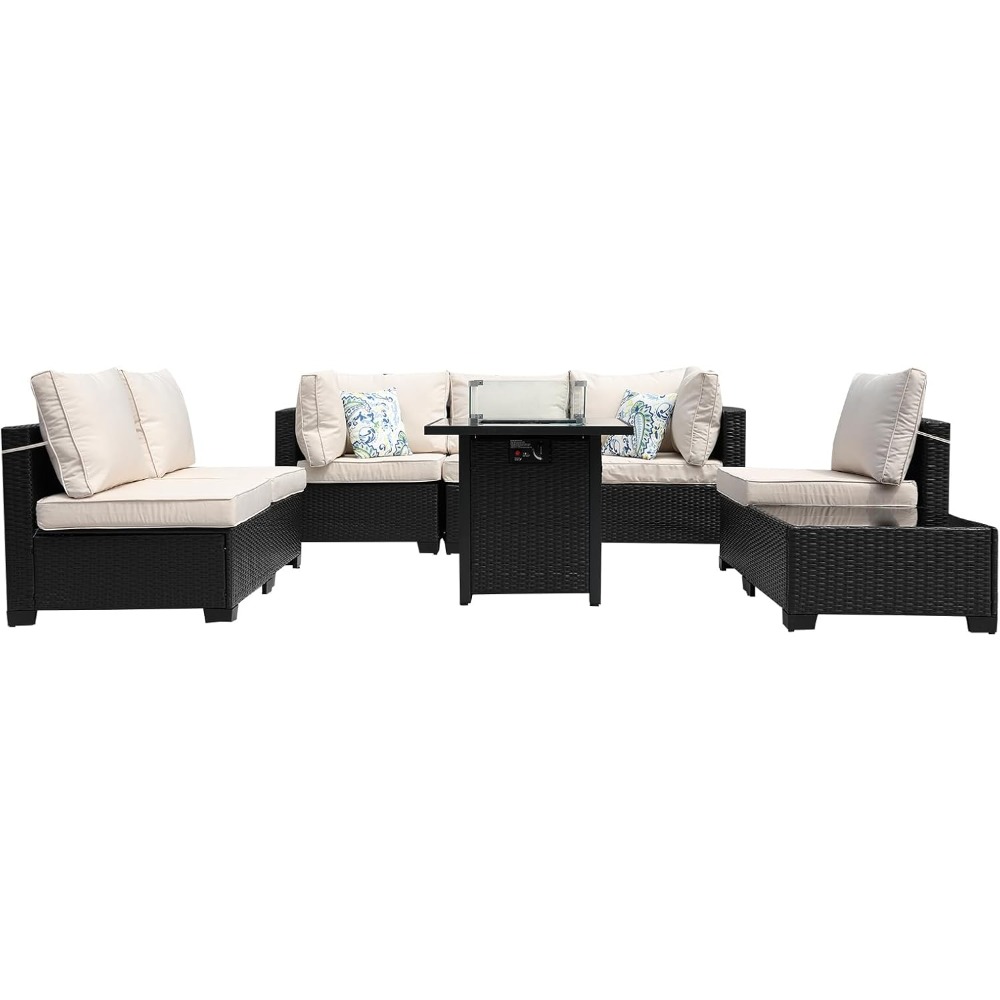 Muebles de patio de 8 piezas,  - Outdoor Furniture Fire Pit Set reseña y precio