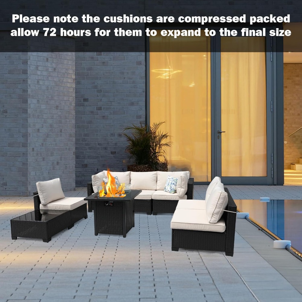 Muebles de patio de 8 piezas,  - Outdoor Furniture Fire Pit Set reseña y precio