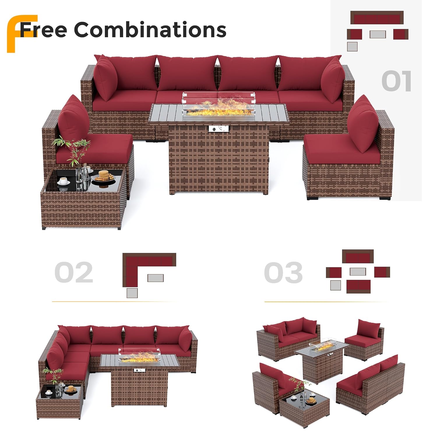 Conjunto de 8 piezas de sofá s - Outdoor Furniture With Fire Pit Table reseña y precio