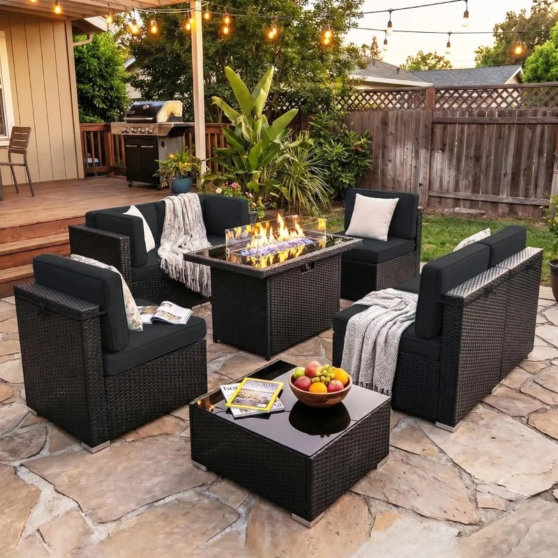 Juego de Sofás Seccionales de  - Outdoor Furniture With Fire Pit Table reseña y precio