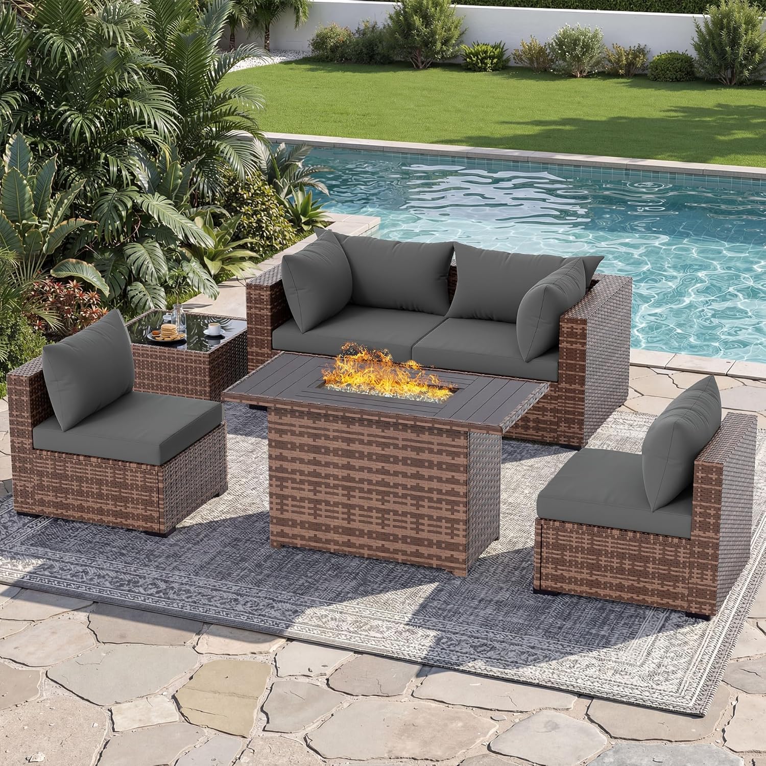Conjunto de Sofá Seccional par - Outdoor Furniture With Fire Pit Table reseña y precio