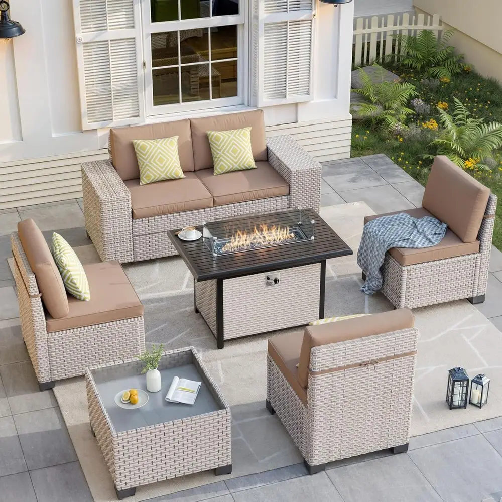 Juego de muebles de patio de 7 - Outdoor Furniture With Fire Pit Table reseña y precio