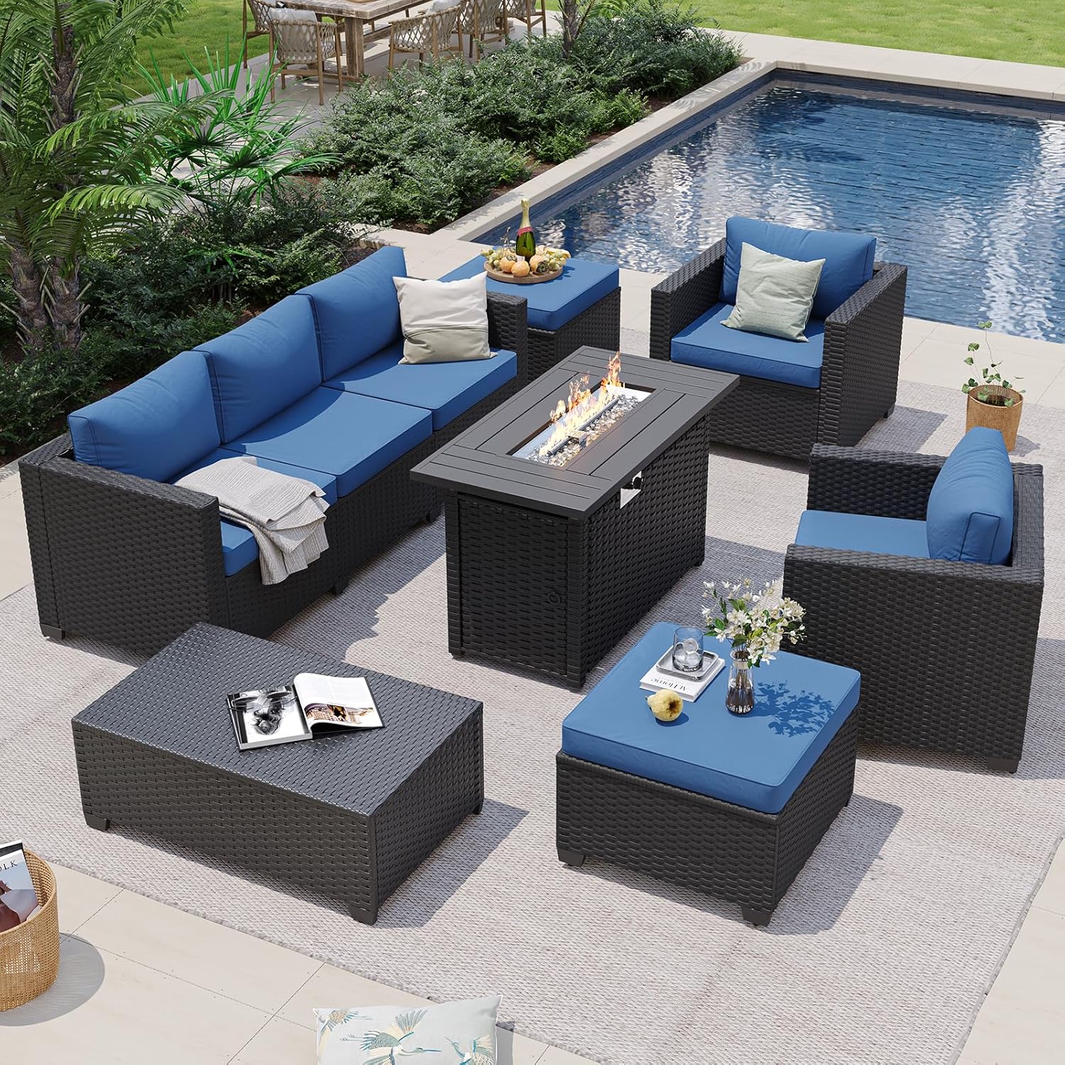 Sofá Seccional Azul Marino par - Outdoor Furniture With Fire Pit Table reseña y precio